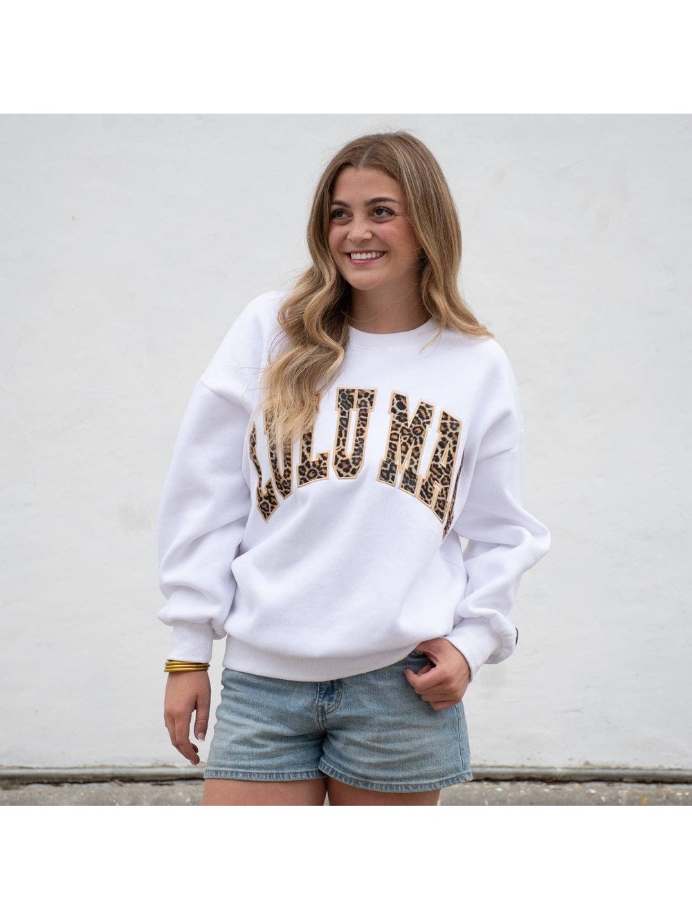 Lulu Mac White Leopard Print Graphic Sweatshirt Large